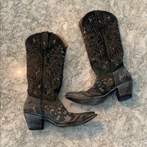 Sterling Silver. Black heeled cowgirl boots.